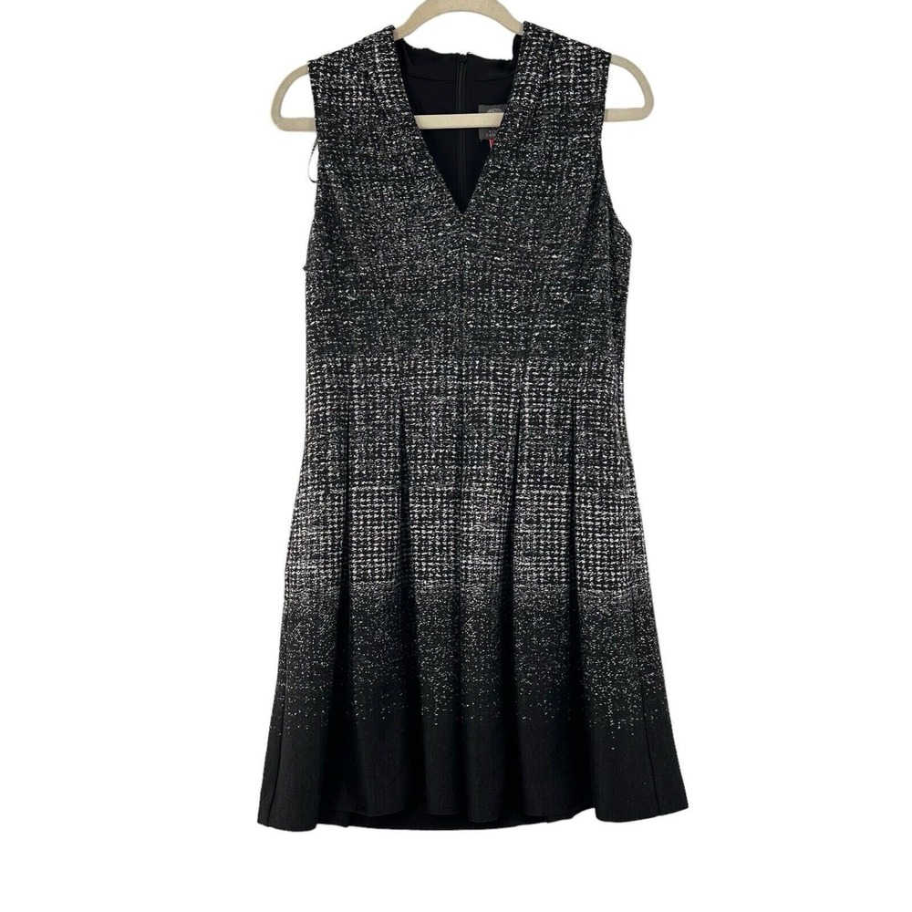 Vince Camuto Womens Black & White Sleeveless Fit & Flare Dress 12P Tweed Ombre - Picture 1 of 10